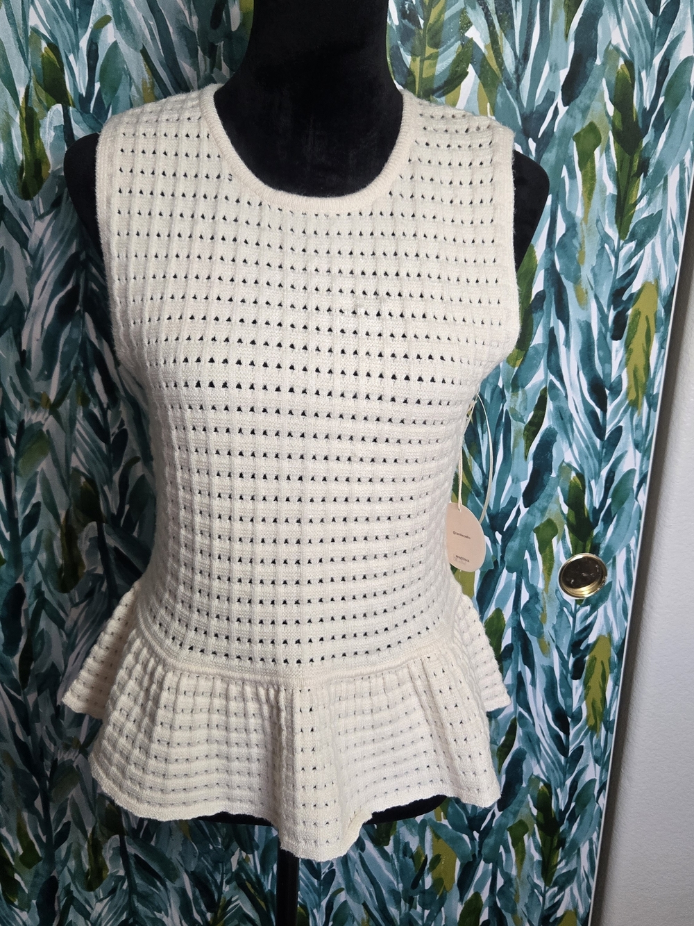 Camila Coelho Cream Knit Peplum Top